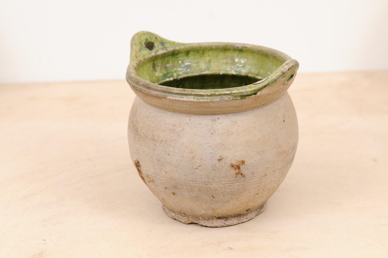 French 19th Century Pottery Hanging Container with Green Glazed Interior 4