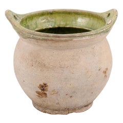 French 19th Century Pottery Hanging Container with Green Glazed Interior