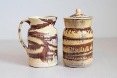French 19th Century Pottery Pitcher with Cream and Brown Glaze with Dripping