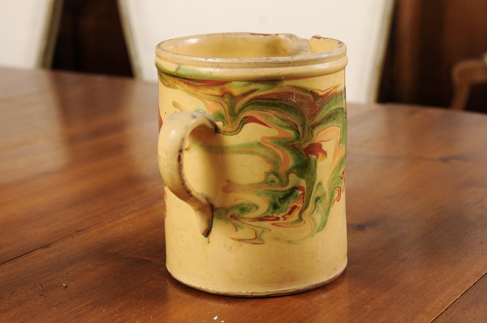 French 19th Century Pottery Pitcher with Marbleized Glazed Décor 2