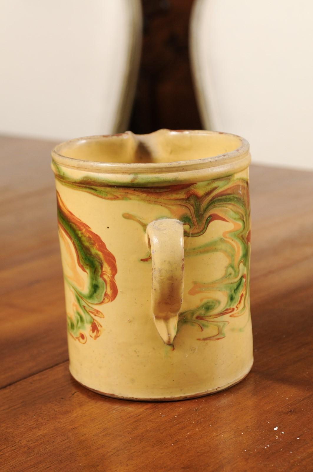 French 19th Century Pottery Pitcher with Marbleized Glazed Décor 3