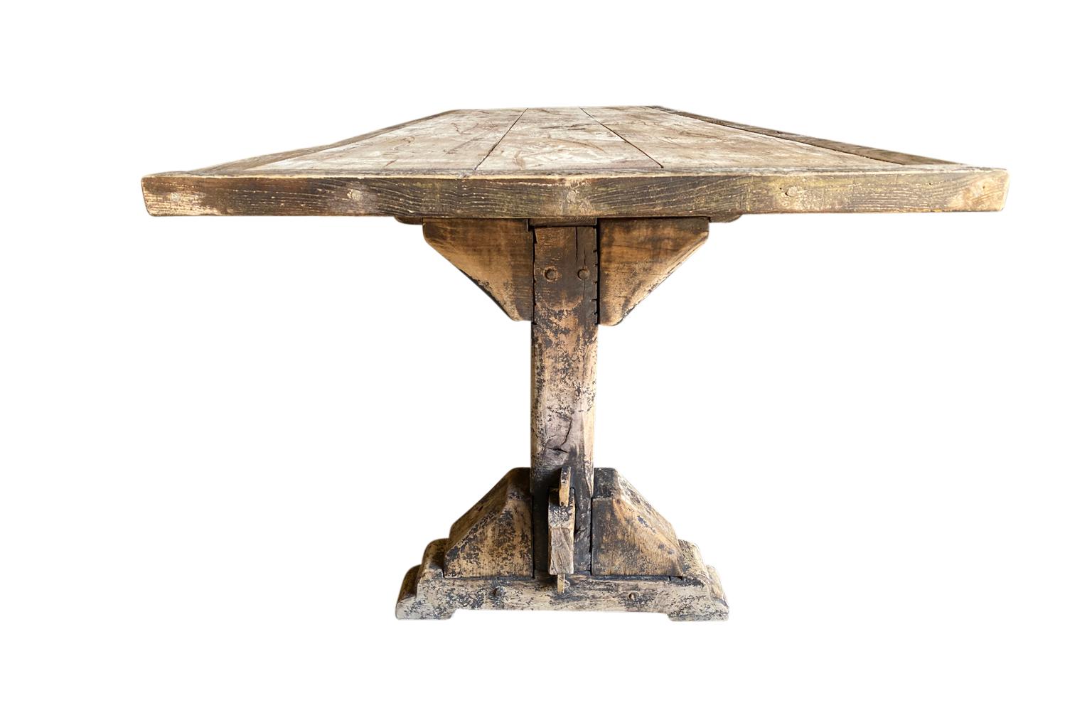 French 19th Century Primitive Farm Table - Trestle Table For Sale 1