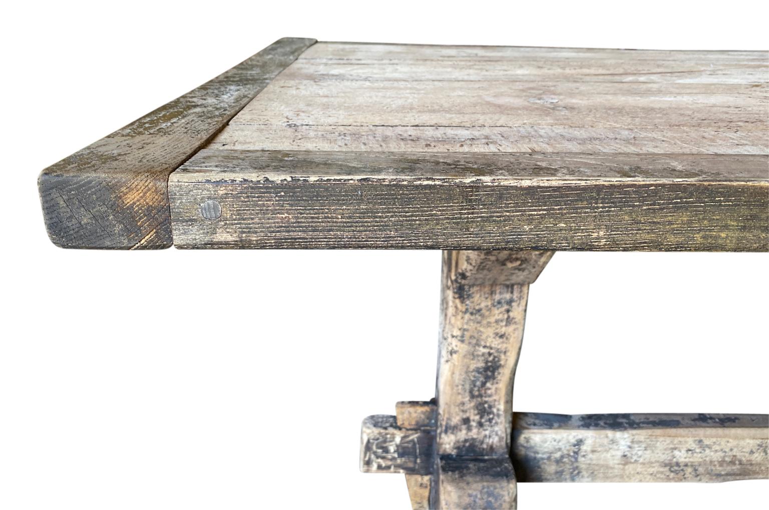 French 19th Century Primitive Farm Table - Trestle Table For Sale 2