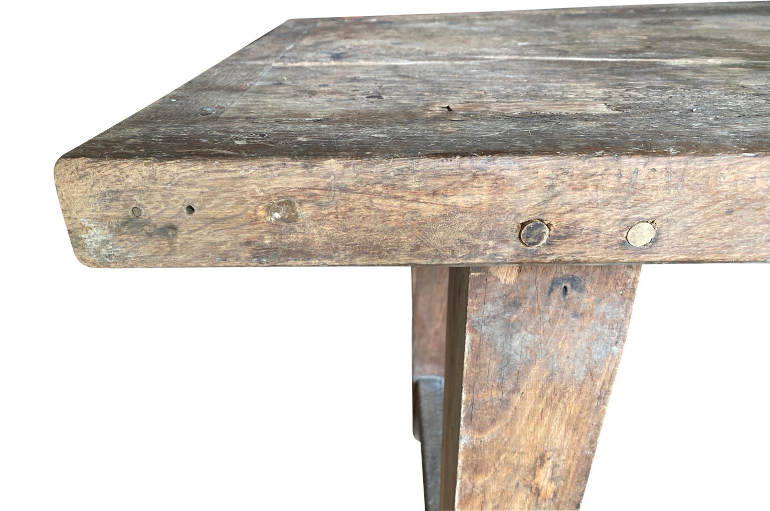 French 19th Century Primitive Work Table, Farm Table For Sale 1