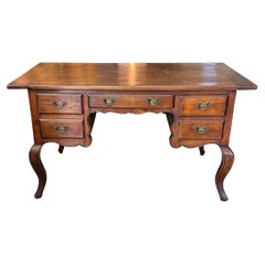 French 19th Century Provençal Hand-Carved Walnut Knee Hole Desk with 5 Drawers