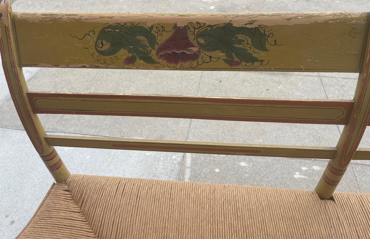 French 19th Century Provençal Hand Painted Bench with New Rush Seating For Sale 5