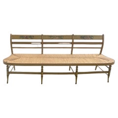 French 19th Century Provençal Hand Painted Bench with New Rush Seating