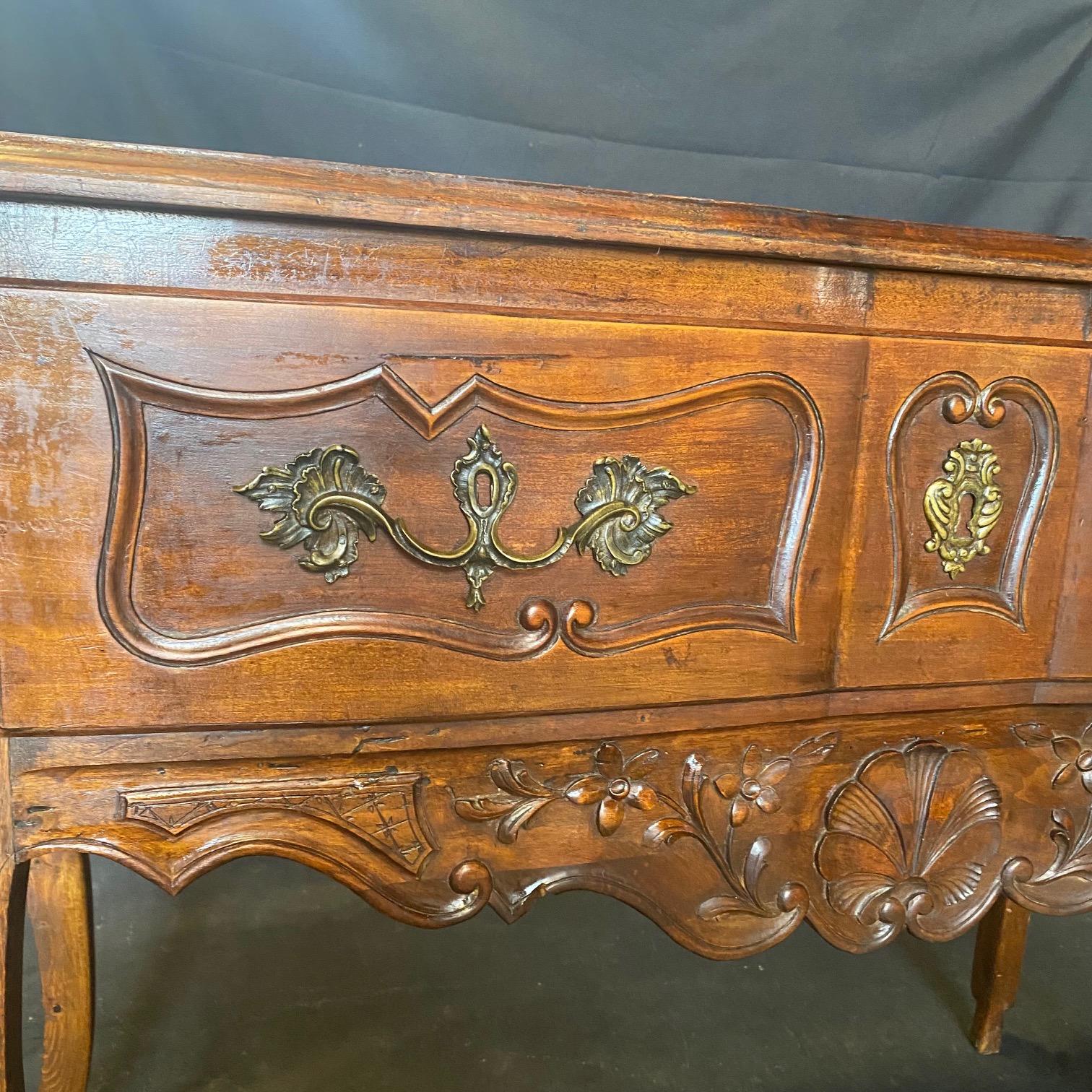 Louis XV French 19th Century Provincial Carved Walnut Sideboard Buffet For Sale