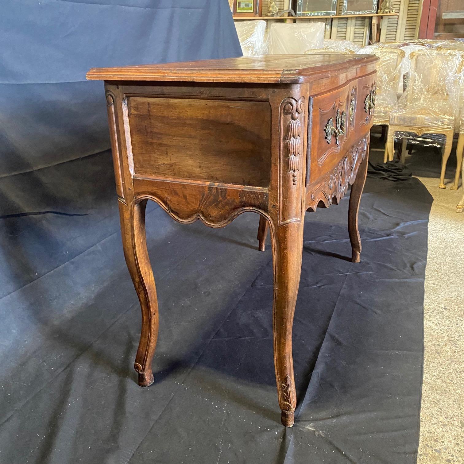 Brass French 19th Century Provincial Carved Walnut Sideboard Buffet For Sale