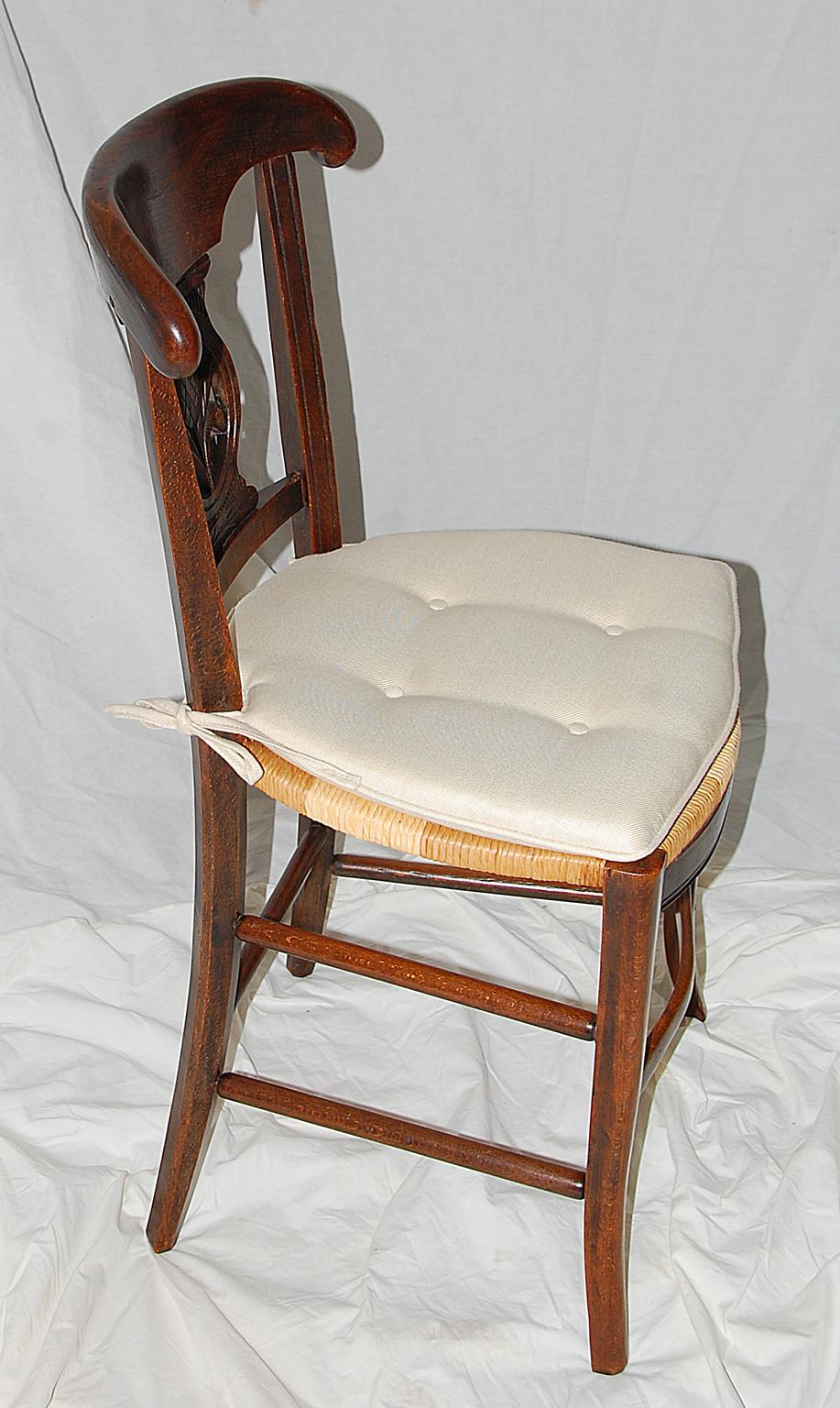 Country French 19th Century Provincial Chestnut, Rush Seated, Set of Six Dining Chairs