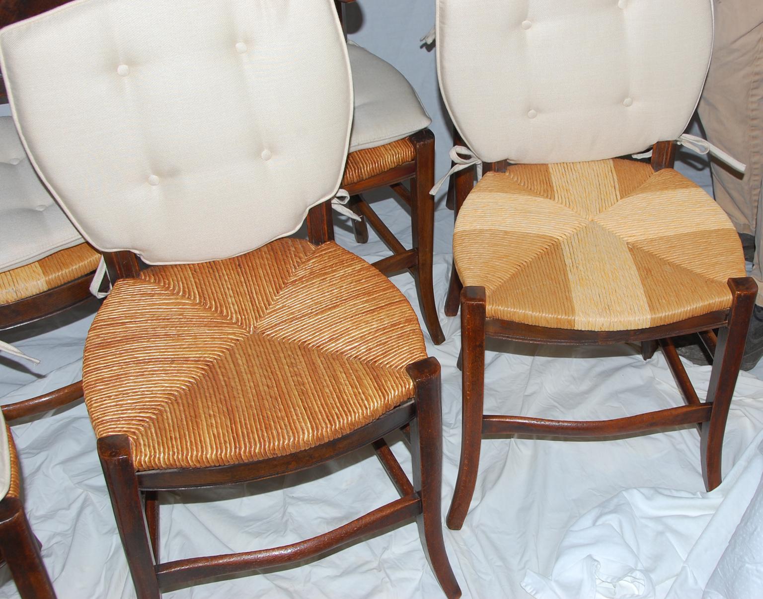 French 19th Century Provincial Chestnut, Rush Seated, Set of Six Dining Chairs In Good Condition In Wells, ME