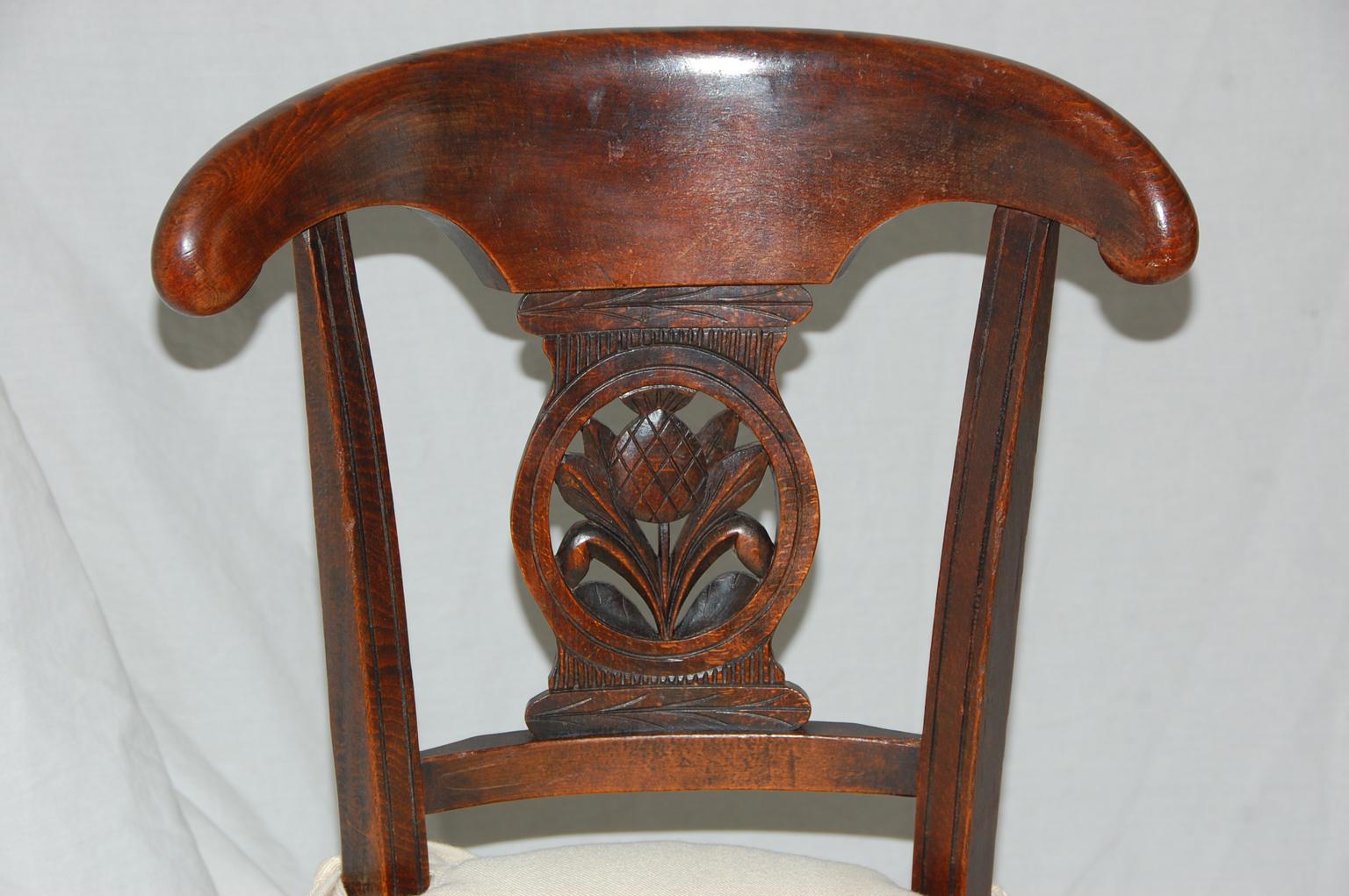 French 19th Century Provincial Chestnut, Rush Seated, Set of Six Dining Chairs 1