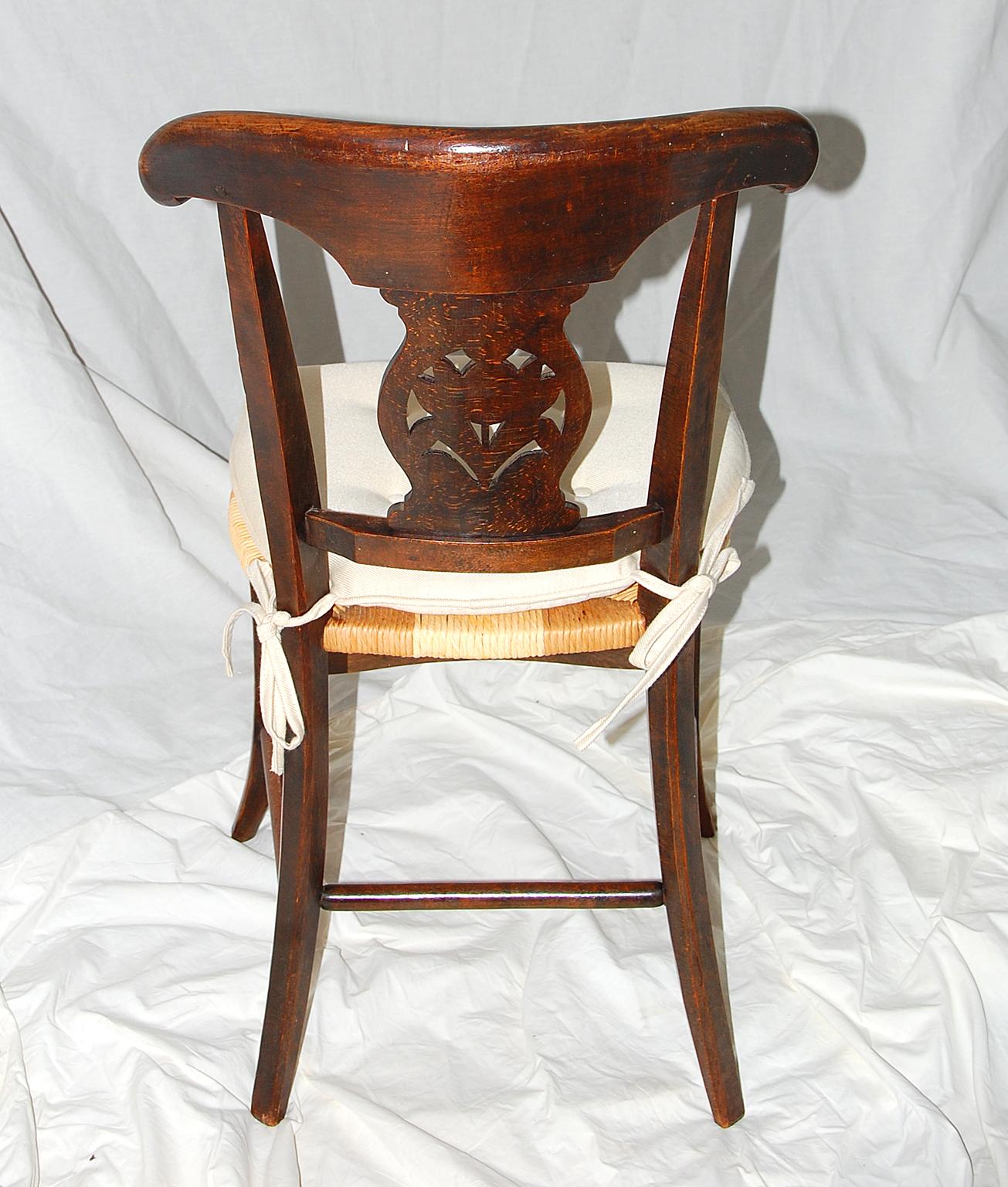 French 19th Century Provincial Chestnut, Rush Seated, Set of Six Dining Chairs 3