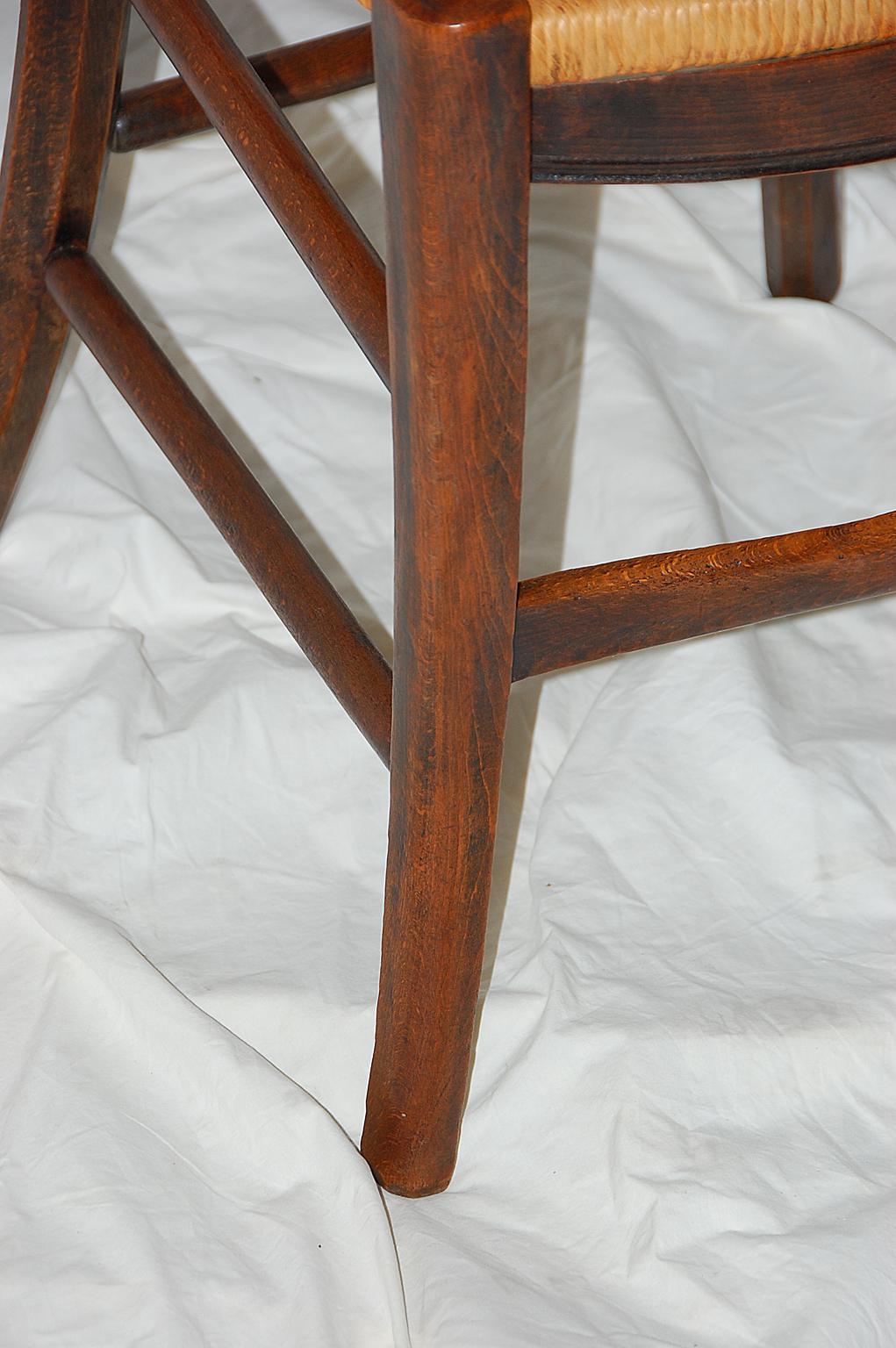 French 19th Century Provincial Chestnut, Rush Seated, Set of Six Dining Chairs 4
