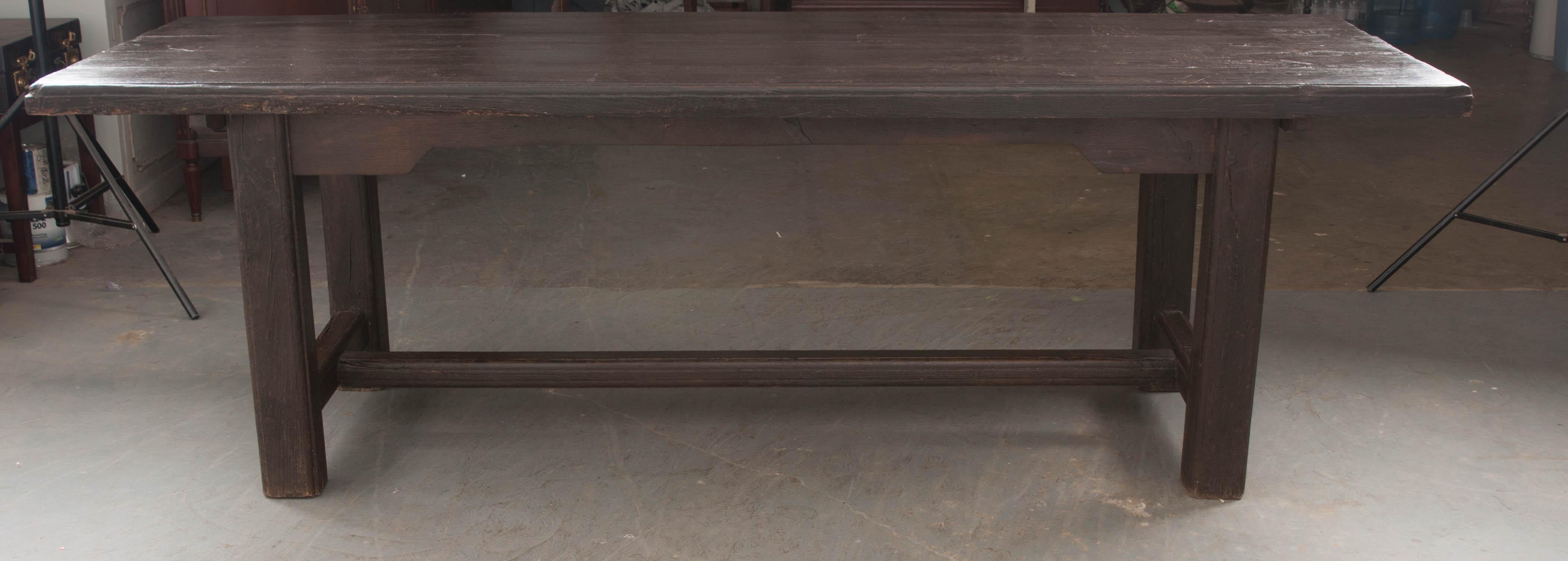 French 19th Century Provincial Oak Trestled Farm Table 6