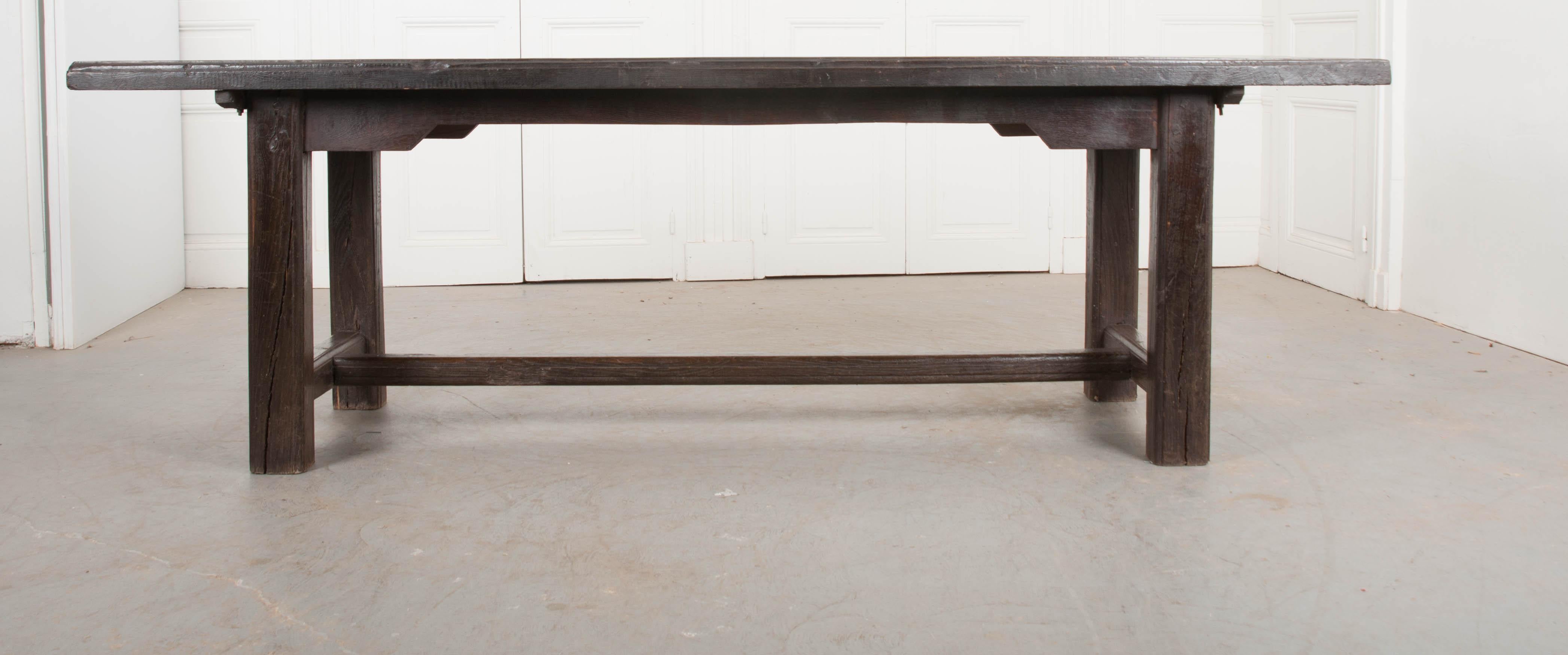 French 19th Century Provincial Oak Trestled Farm Table 9