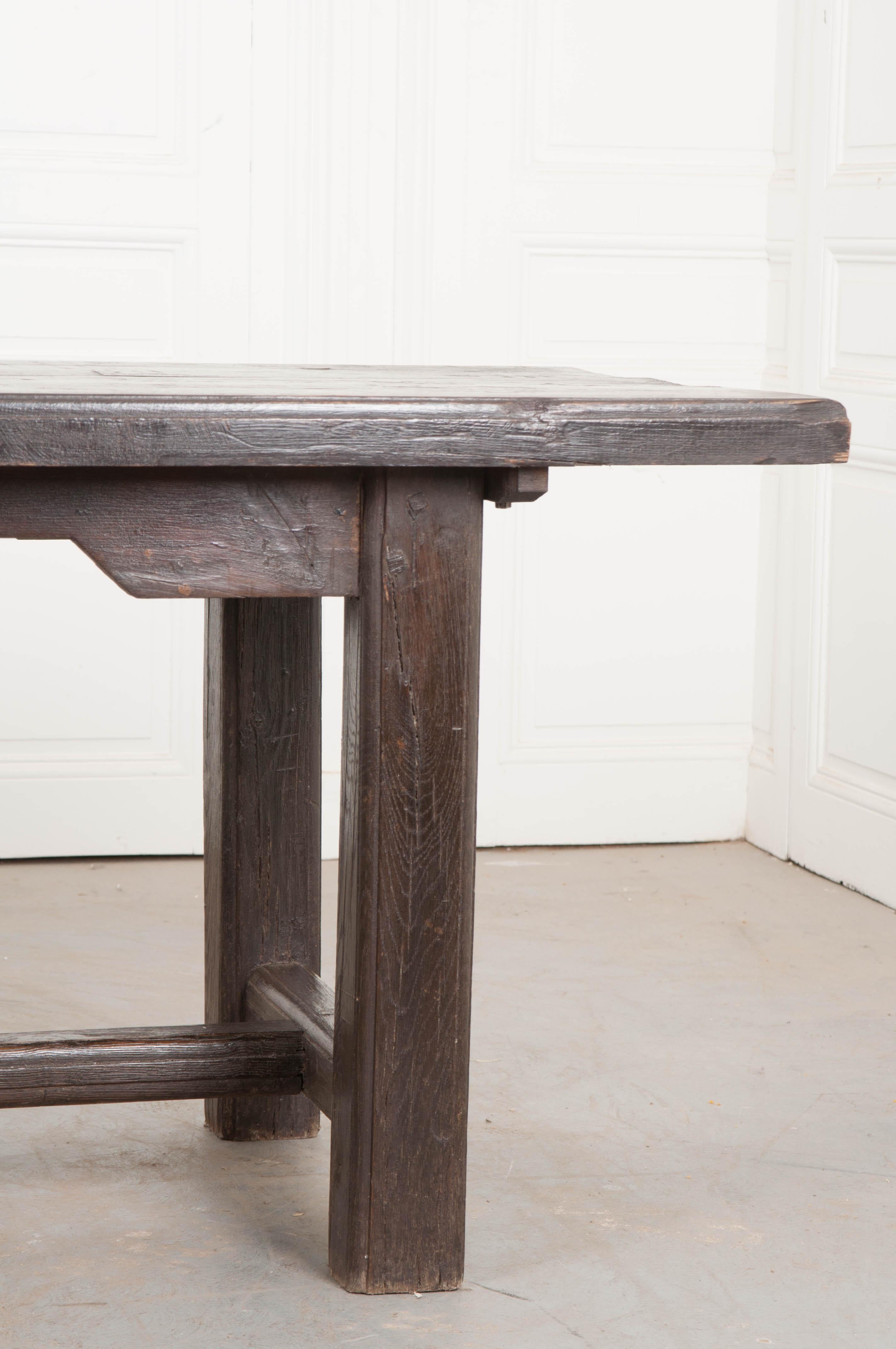 French 19th Century Provincial Oak Trestled Farm Table 1