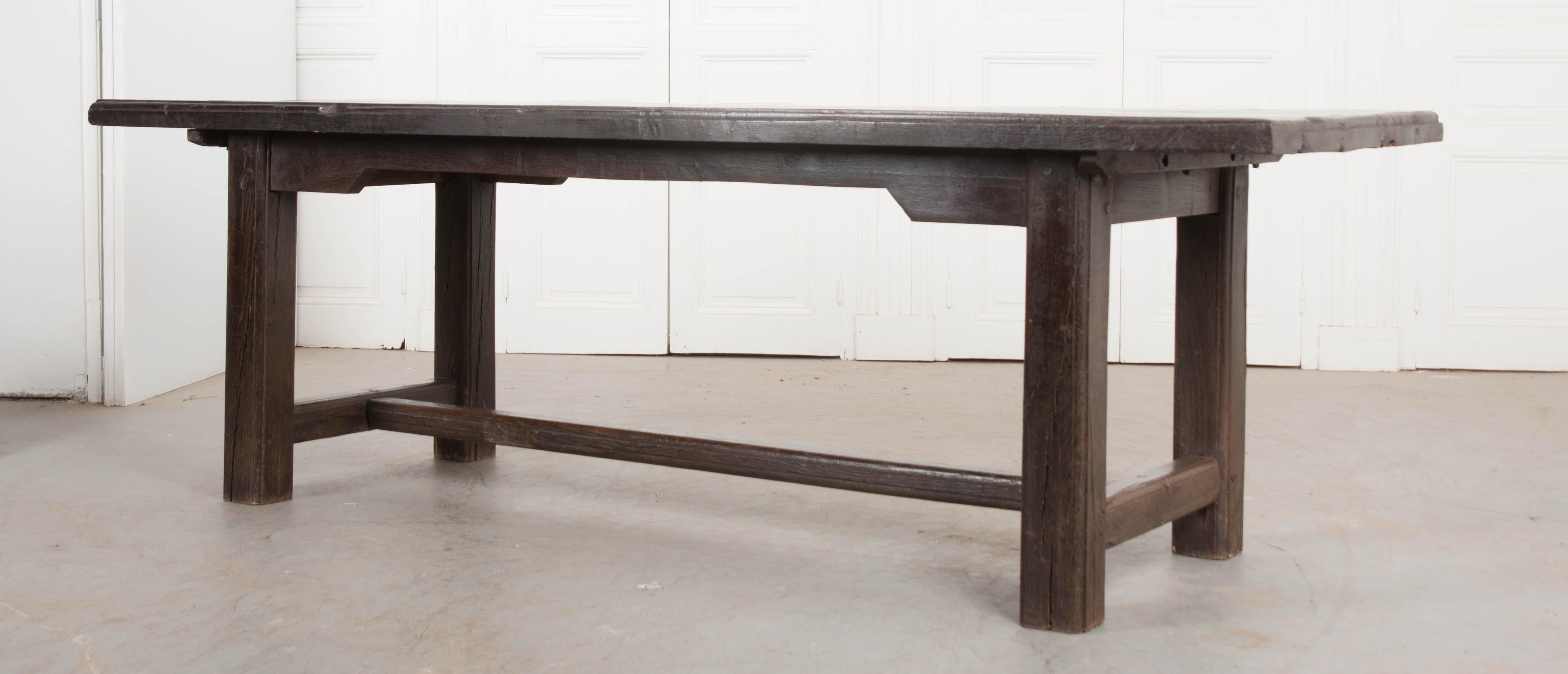 French 19th Century Provincial Oak Trestled Farm Table 4