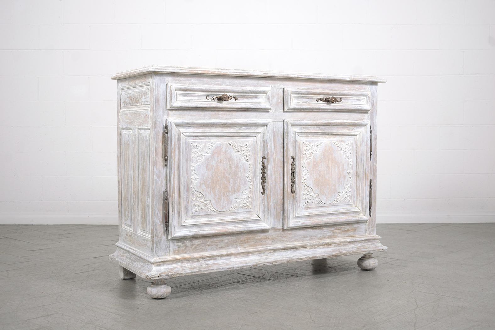Late 19th-Century Jacobean French Oak Buffet with White-Washed Finish For Sale 6