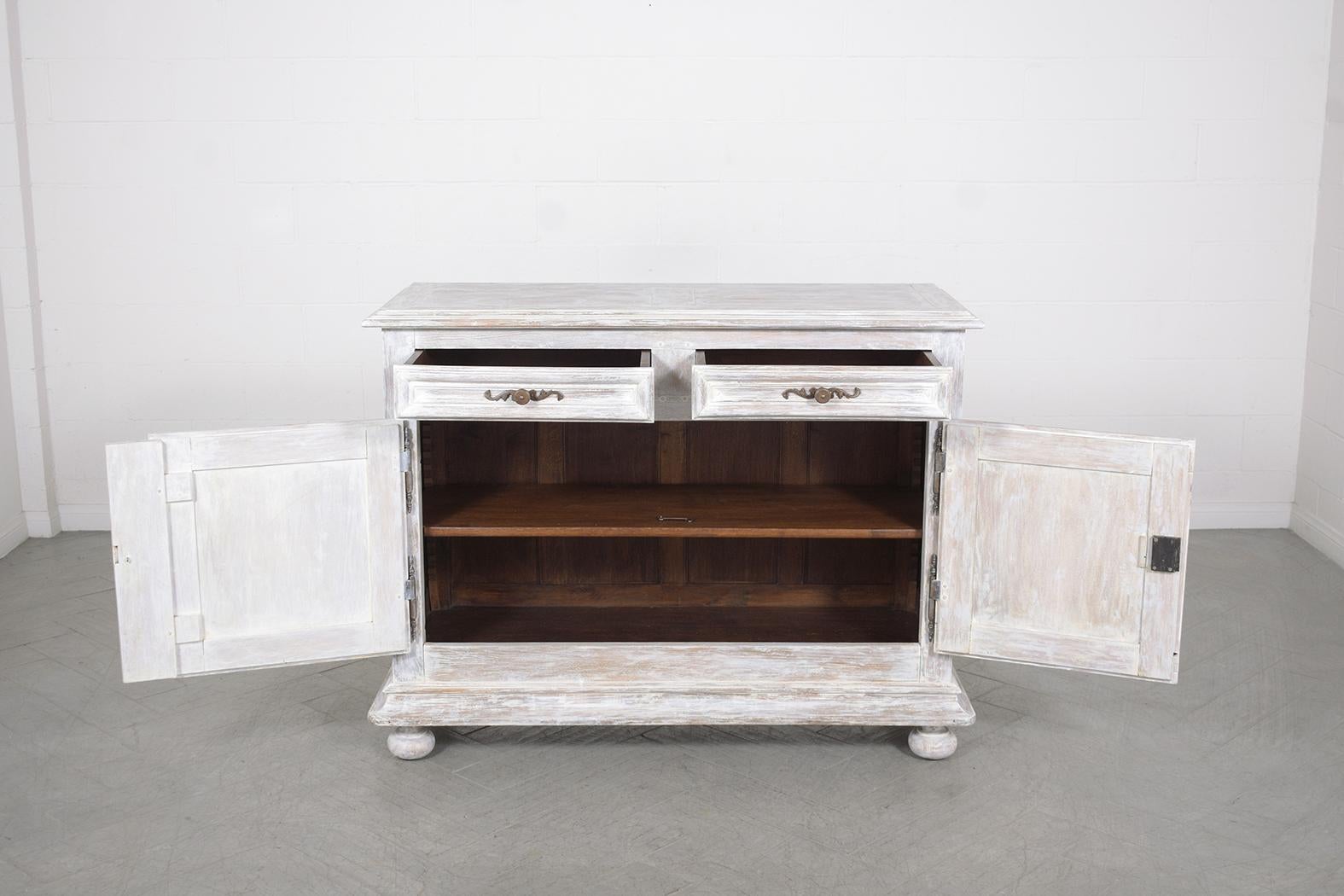 19th Century Late 19th-Century Jacobean French Oak Buffet with White-Washed Finish For Sale