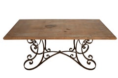 French 19th Century Provincial Wrought Iron Base Table with Rectangular Wood Top