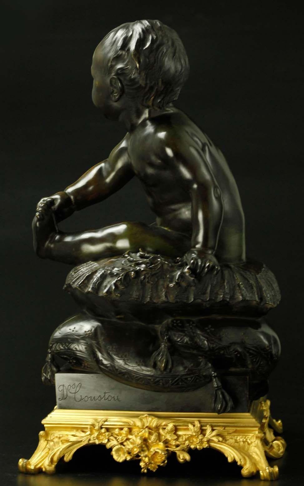French 19th Century Putti Bronze Sculpture by Coustou In Good Condition For Sale In Los Angeles, CA