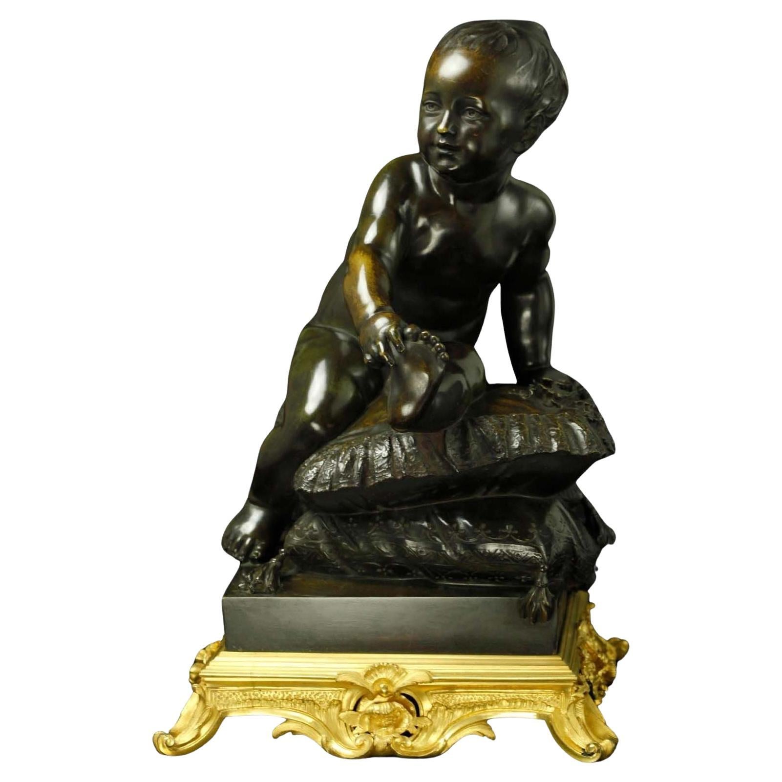 Sculpture française du 19ème siècle en bronze Putti par Coustou