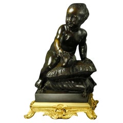 Antique French 19th Century Putti Bronze Sculpture by Coustou