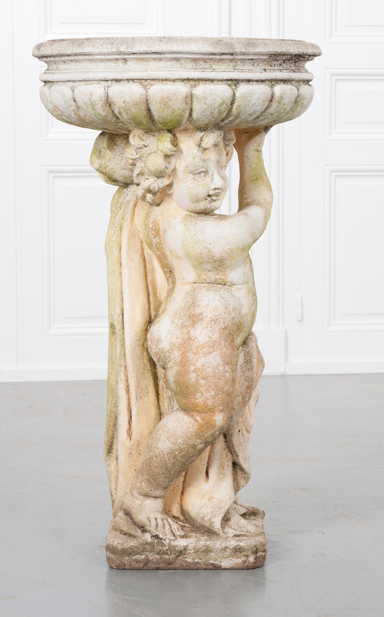 French 19th Century Putti Cast Stone Bird Bath 4