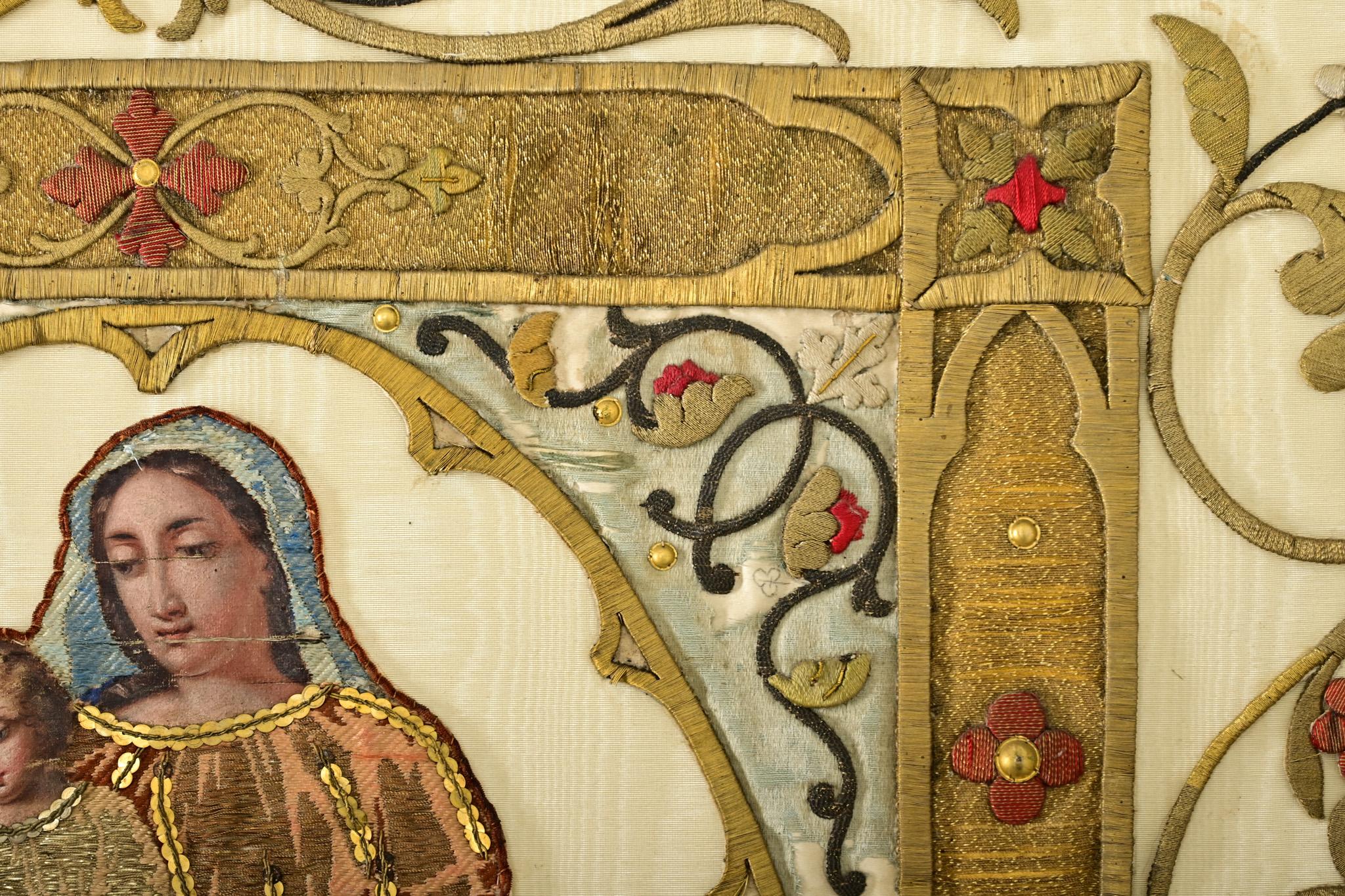 French 19th Century Raised Embroidery of Madonna & Child For Sale 5