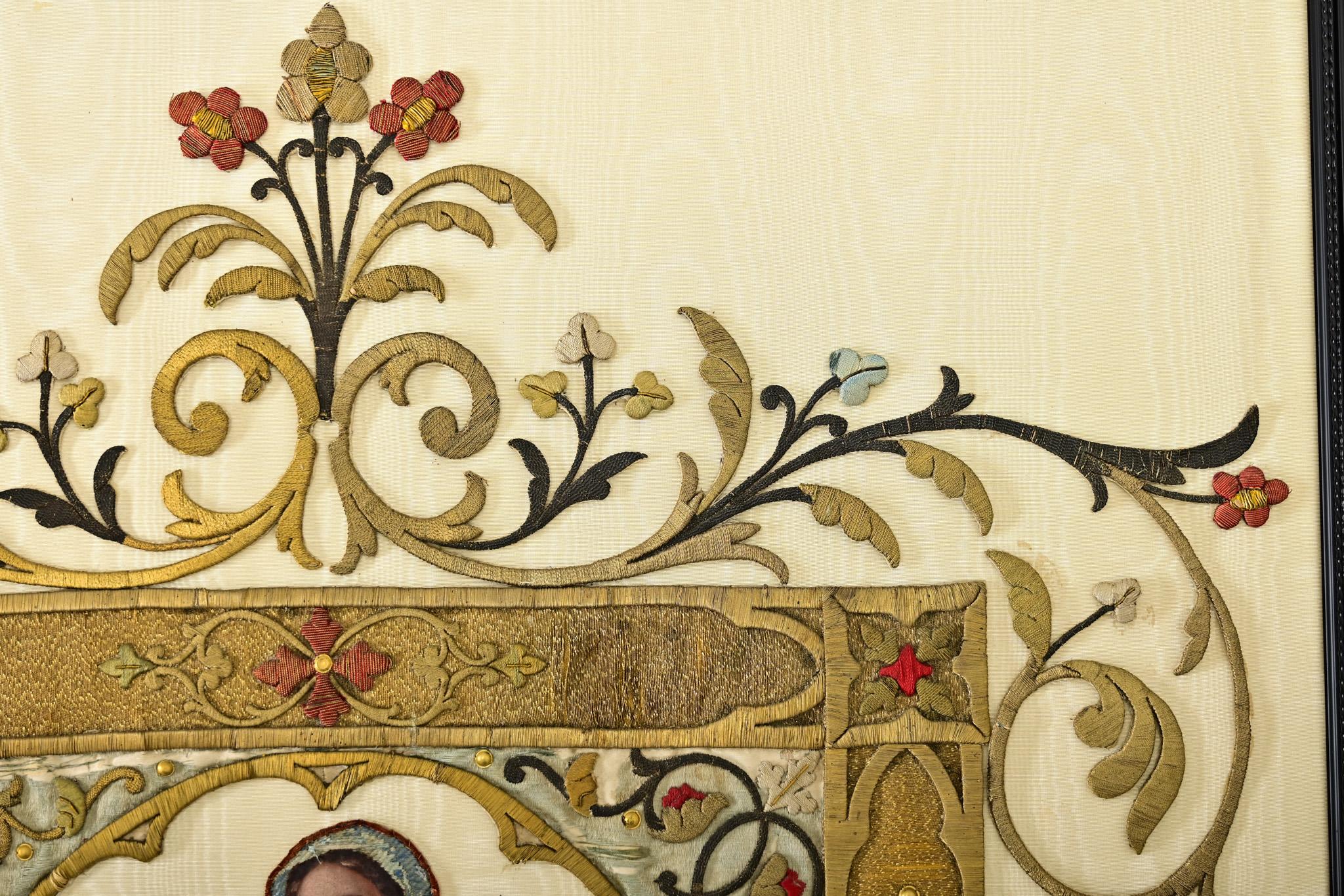 French 19th Century Raised Embroidery of Madonna & Child For Sale 2