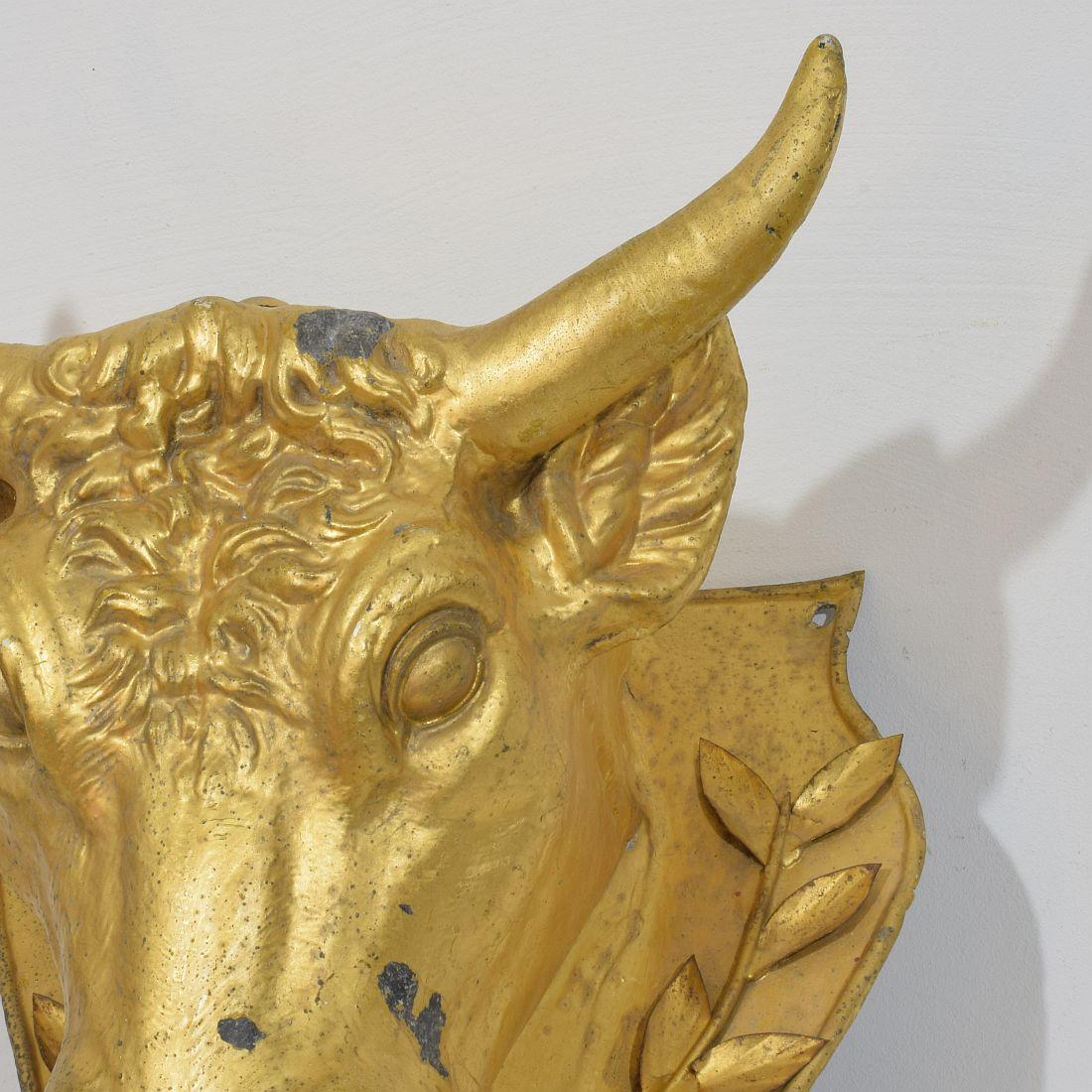 French 19th Century Rare Gilded Zinc Bull's Head Butcher's Sign For Sale 7