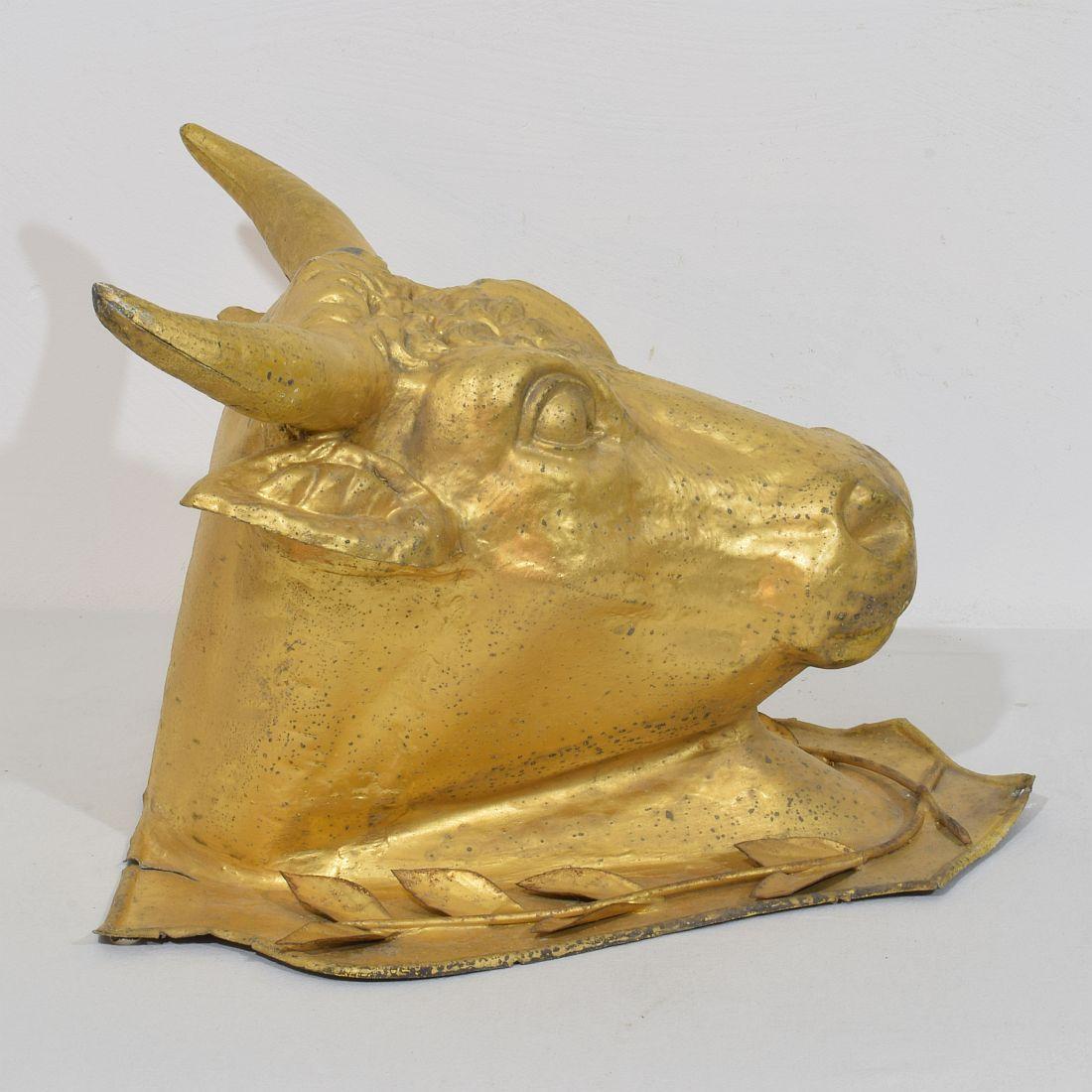French 19th Century Rare Gilded Zinc Bull's Head Butcher's Sign For Sale 13