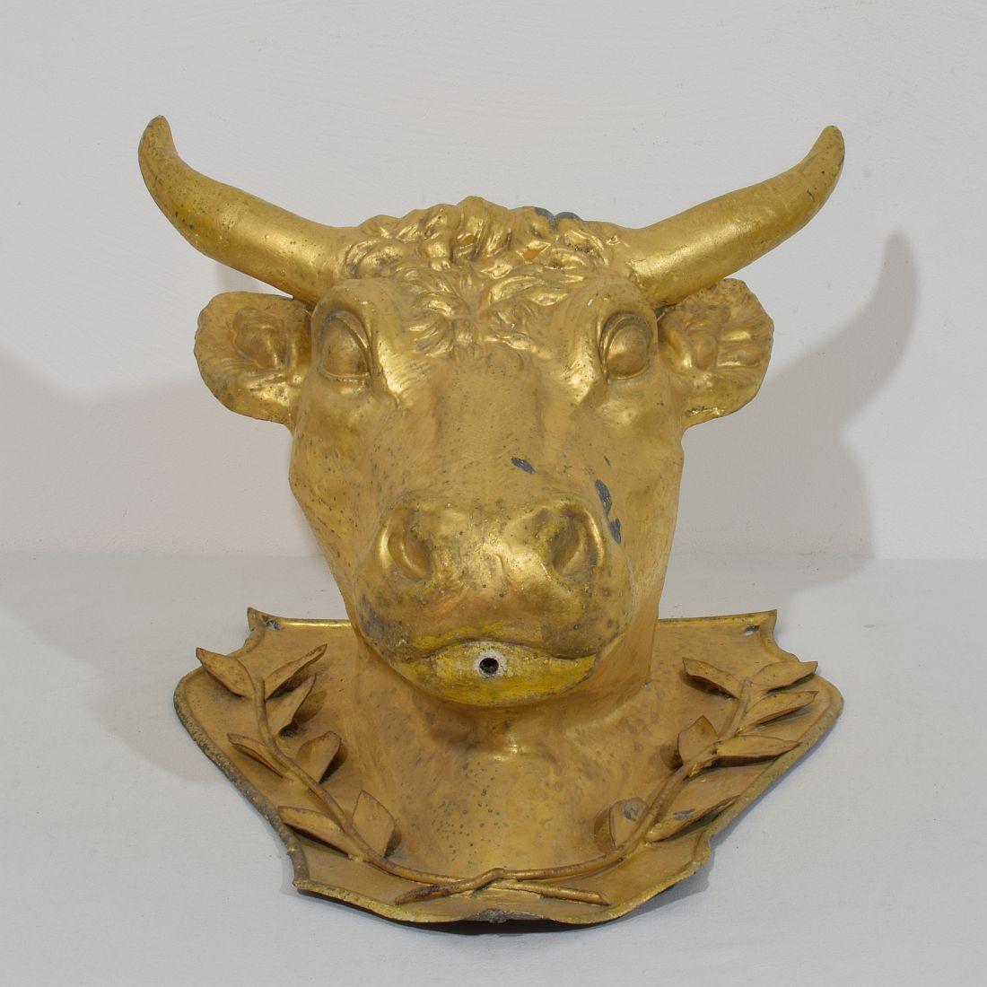 French 19th Century Rare Gilded Zinc Bull's Head Butcher's Sign For Sale 14
