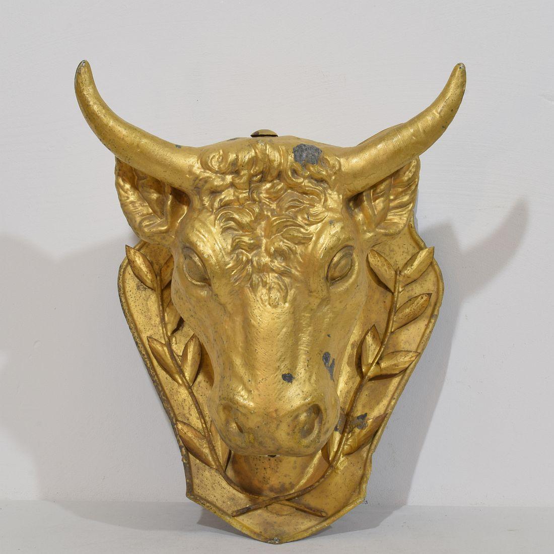French 19th Century Rare Gilded Zinc Bull's Head Butcher's Sign For Sale 3