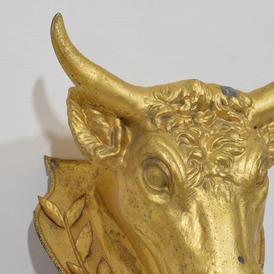 French 19th Century Rare Gilded Zinc Bull's Head Butcher's Sign For Sale 4