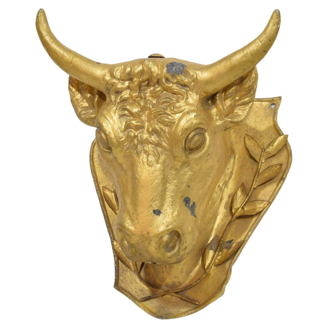 French 19th Century Rare Gilded Zinc Bull's Head Butcher's Sign