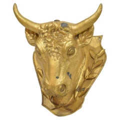 Antique French 19th Century Rare Gilded Zinc Bull's Head Butcher's Sign
