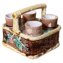 French 19th Century Rare Tea Set with Foliage Adorned Majolica Basket