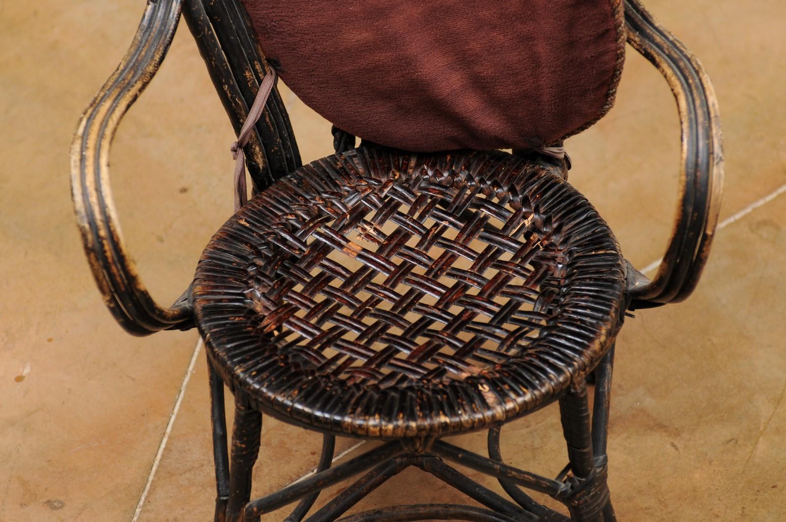 French 19th Century Rattan Child's Chair with Needlepoint Seat and Aged Patina 8