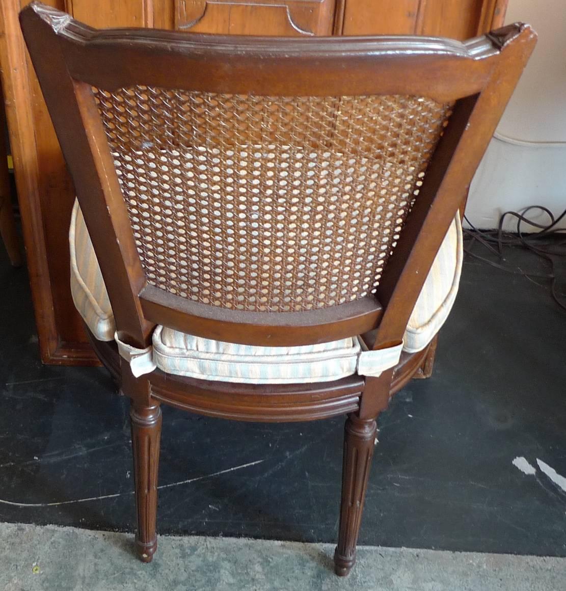 French 19th Century Rattan Stained Side Chair with Fitted Cushion In Distressed Condition In Santa Monica, CA
