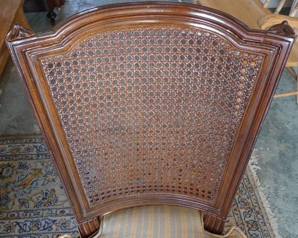 French 19th Century Rattan Stained Side Chair with Fitted Cushion In Distressed Condition For Sale In Santa Monica, CA