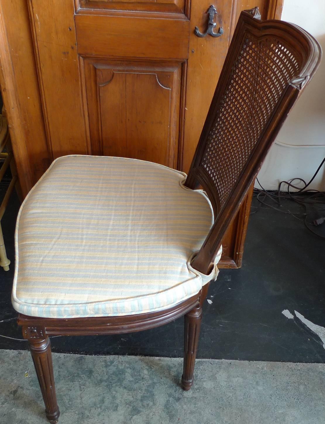 Fabric French 19th Century Rattan Stained Side Chair with Fitted Cushion