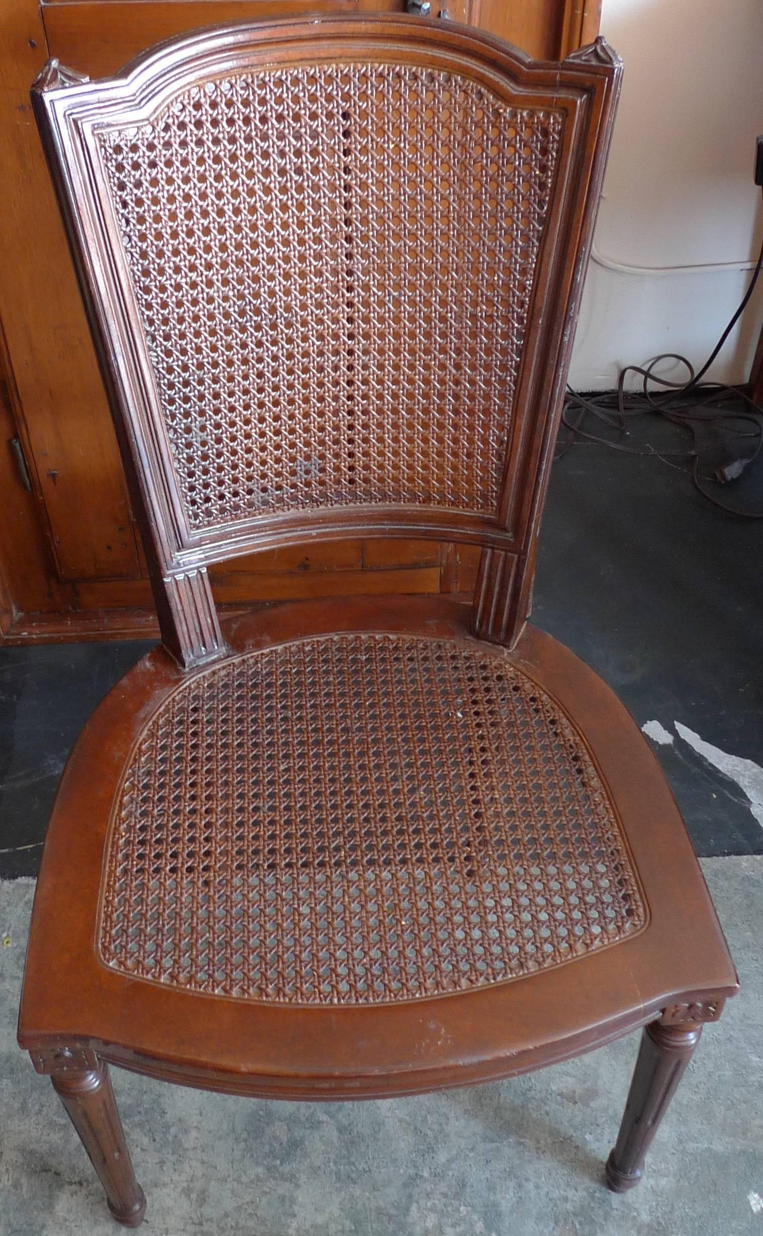 French 19th Century Rattan Stained Side Chair with Fitted Cushion 4