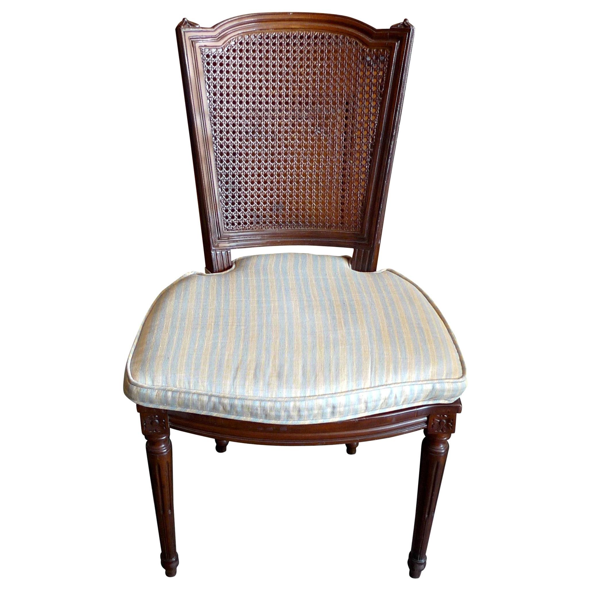 French 19th Century Rattan Stained Side Chair with Fitted Cushion