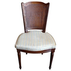 French 19th Century Rattan Stained Side Chair with Fitted Cushion