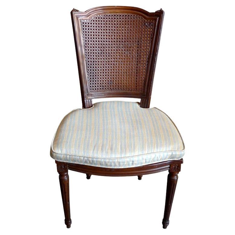 French 19th Century Rattan Stained Side Chair with Fitted Cushion For Sale