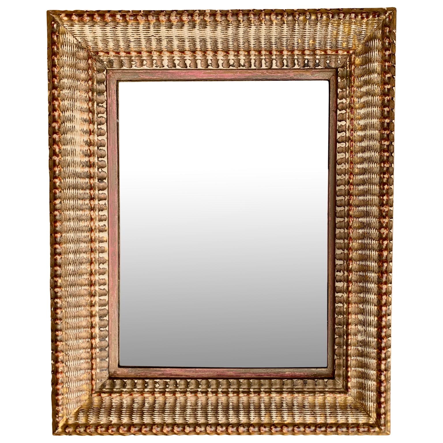 Gilt French 19th Century Rectangular And Bevelled Guilted Mirror For Sale