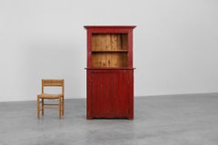 French 19th Century Red‑Painted Stepback Cupboard in Pine