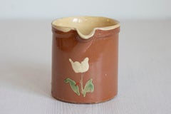 French 19th Century Redware Pitcher with White Flower Decor
